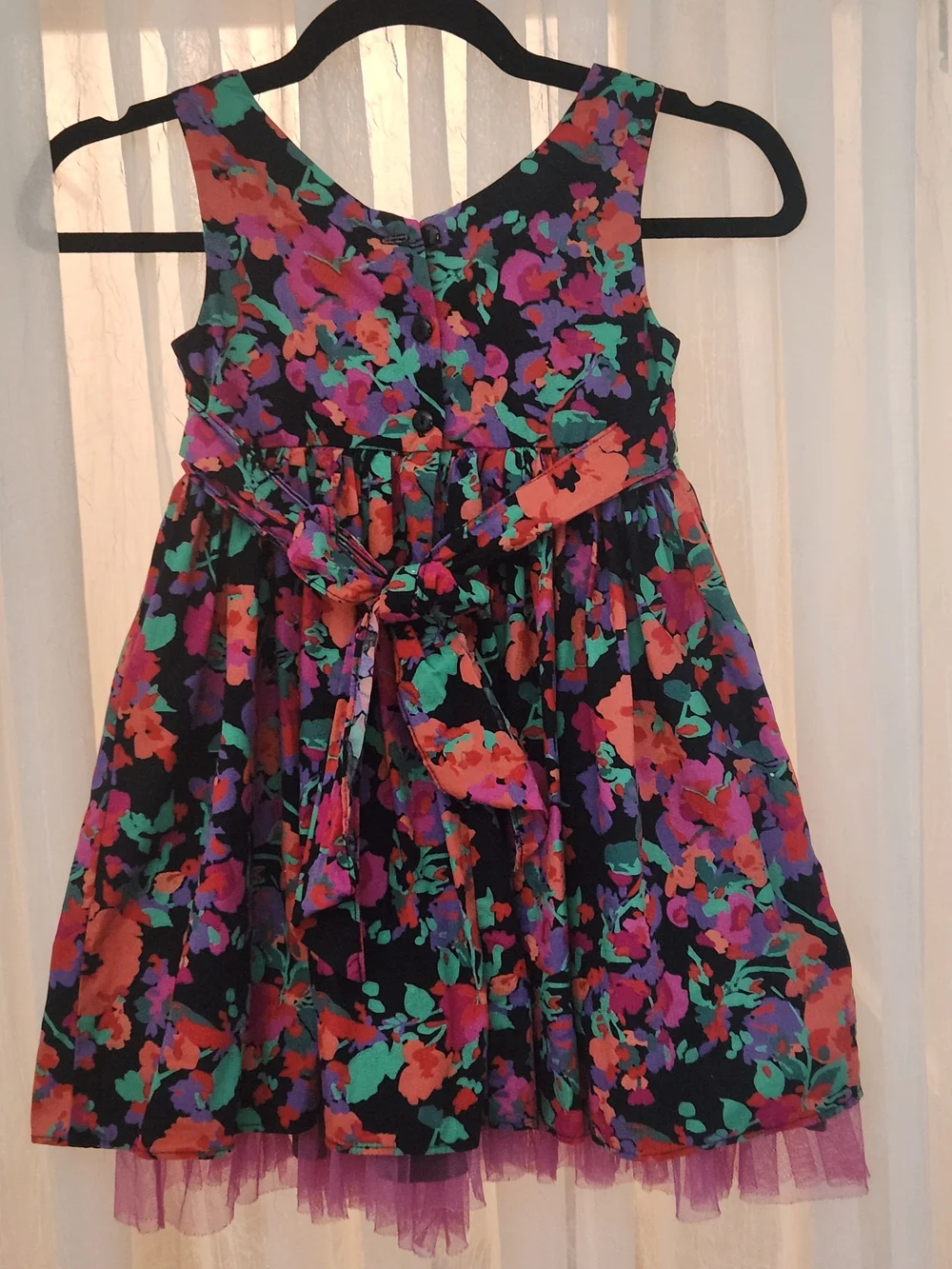 Youngland's Floral Fit&Flare Dress -Black with Coral,Purple& Teal, Sz-5, EPreLC